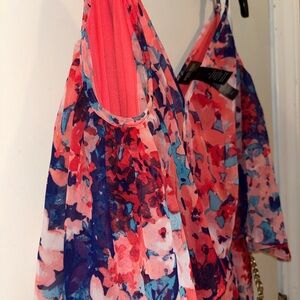 Bisou Bisou Coral, Blue & Pink Floral Sleeveless Midi Dress